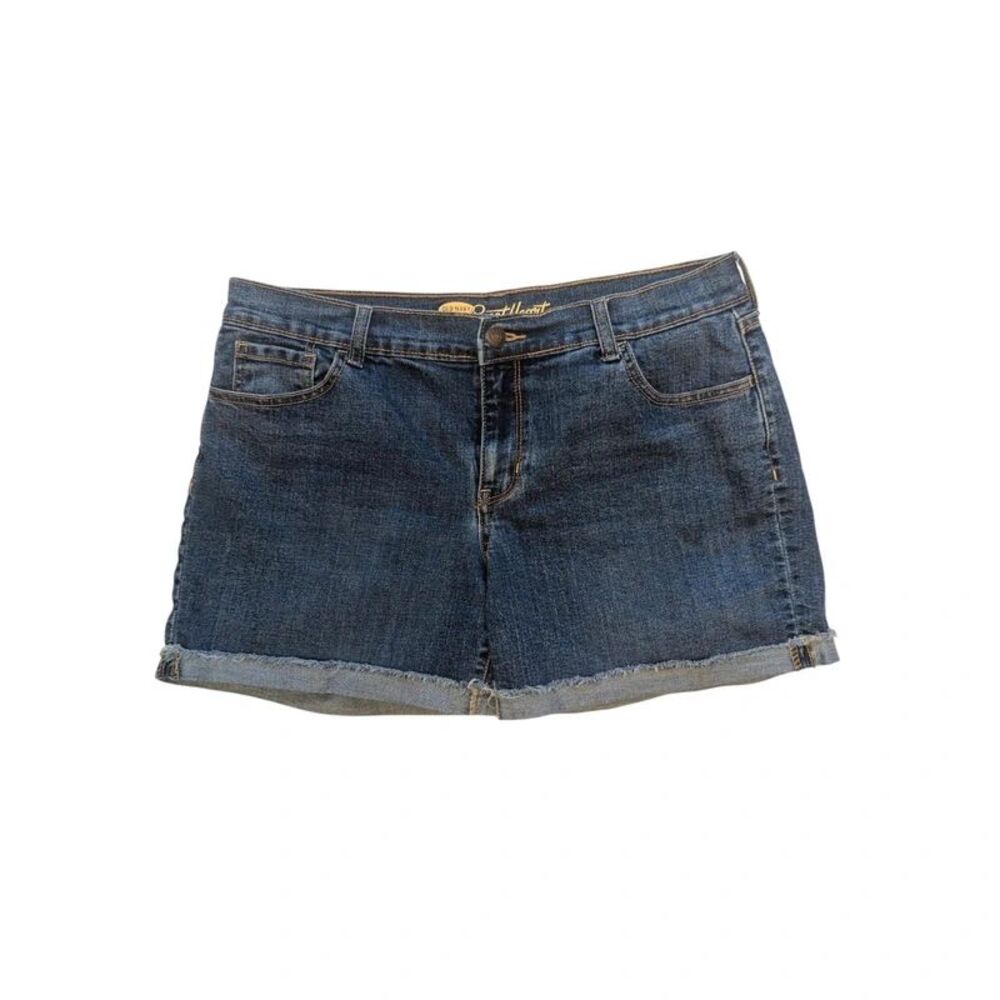 Low Rise Cuffed Dark Wash Denim Jean Shorts 10